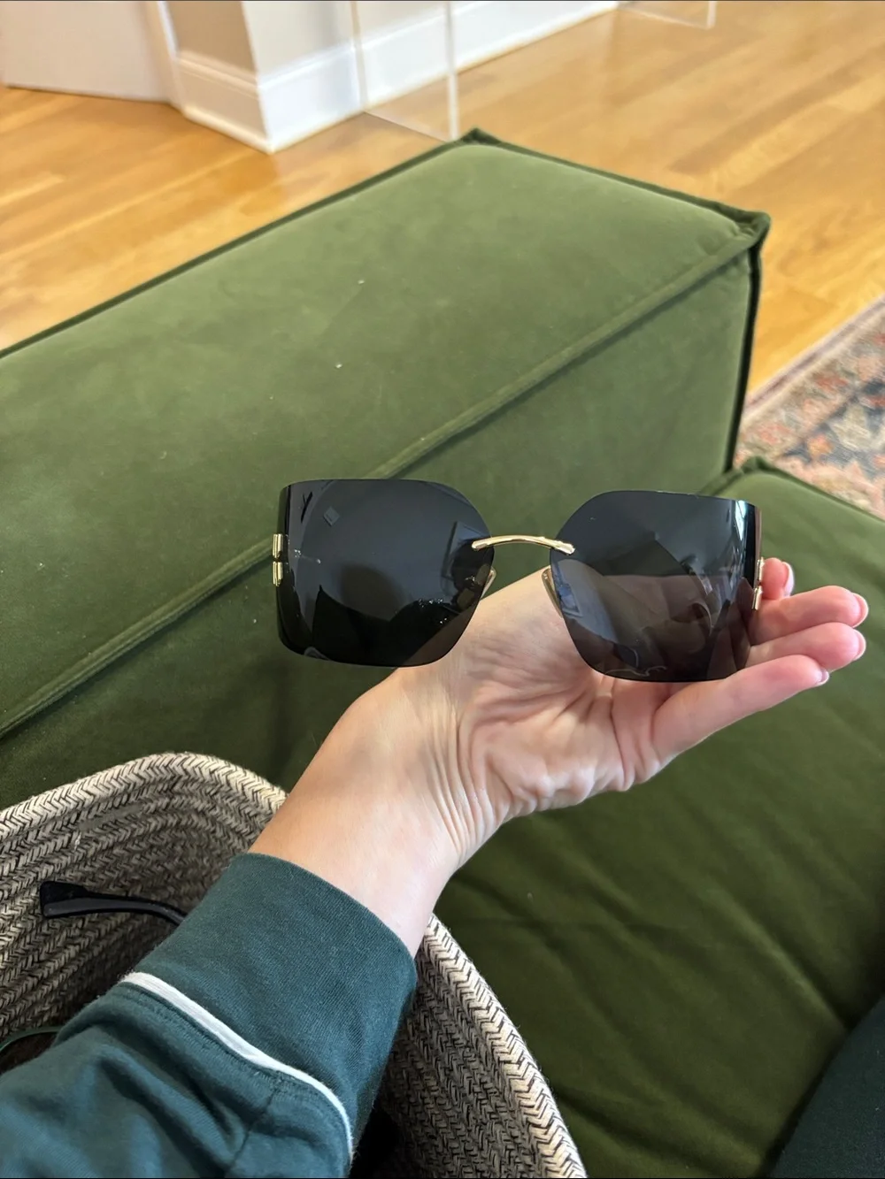 Miu Miu Black Rimless Sunglasses with Gold Logo Accent